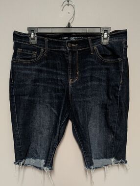 Old Navy Dark Indigo Curvy Frayed Denim Bermuda Shorts